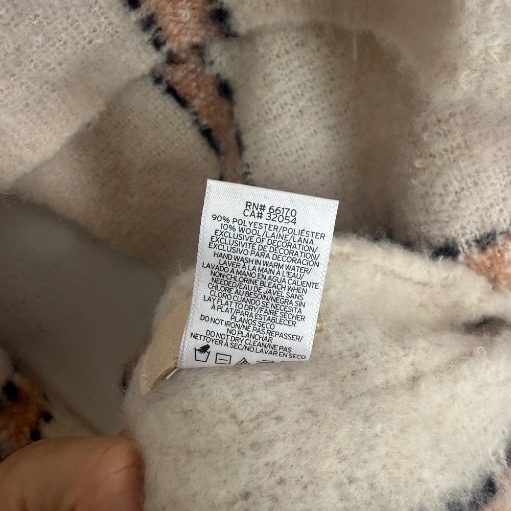 Pilcro Anthropologie Plaid Blanket Scarf Cream Tan Wool Blend Fringe Wrap Shawl
